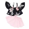 Conjunto de falda de verano para mujer de estilo europeo y americano de AliExpress INS, conjunto de dos piezas con camisa floral para niños.