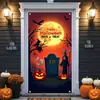 Cortina de porta de Halloween transfronteiriça personalizada feita de poliéster com impressão em ambos os lados, Decoração de pendurar na porta para festa europeia e americana, Cortina de porta de Halloween