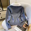 Nuevo suéter de punto para mujer de otoño e invierno, estilo transfronterizo, con cuello de muñeca y lazo de encaje, top elegante y de alta gama estilo francés