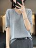 Roupas de primeira linha V-Neck Tencel T-Sleeved T-Shirt Mulheres 24 Verão Novo Loose Emagrecimento Cor Sólida Mulberry Silk Short-Sleeved Top
