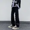 Pantalones Vaqueros de Correa Negra para Herramientas Diseño de Nicho Estilo Europeo y Americano Pantalones con Cremallera Dividida Casuales Rectos