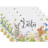 Set de Manteles Florales de Conejito y Huevo de Pascua - 12X 18 pulgadas, Resistente a Manchas, Limpiable y Lavable