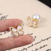 Novos brincos de pérola borboleta elegantes e microincrustados franceses, luxo, design de nicho de alta qualidade, brincos elegantes, acessórios para orelha