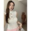 Chaleco Hong Kong Coreano de Flores Sexy con Aberturas Corto Ajustado de Cuello Halter para Mujer Primavera y Verano Top de Punto Ajustado sin Mangas