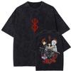Playera Negra Vintage Lavada Harajuku Estampado Anime 20
