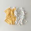 Estilo K de Ins Traje Refrescante de Algodón para Niños Manga Corta Verano Bebé Cuadros de Corazón Camiseta Casual y Shorts Conjunto de Dos Piezas