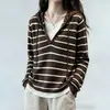 Suéter de punto con capucha a rayas para mujer, principios de otoño, estilo perezoso, holgado, moderno, elegante, rejuvenecedor, prenda interior, sudadera con capucha básica