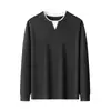 Sudadera de punto con cuello en V multicolor para hombre con forro de mezcla de seda de morera y cachemira, top de punto casual para negocios