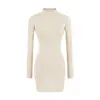 Vestido Gris de Cuello Alto de Manga Larga para Mujer, Vestido Interior Ajustado para Primavera y Otoño, Ceñido al Cuerpo, Falda Corta que Resalta las Caderas