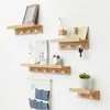 Adorno colgante de estilo simple de madera maciza para colgar ropa y sombreros, decoración de fondo para sala de estar con estantes para colocar decoraciones de plantas verdes