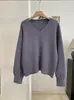 KEKEZOON Suéter de Punto Acanalado de Color Sólido con Cuello en V para Mujer Otoño Invierno Engrosado Manga Larga Holgado Tendencia 9292