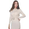 Ropa de mujer transfronteriza Otoño 2023 Nuevo estilo coreano elegante cuello redondo manga larga ajustado vestido de una sola botonadura