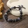 Solo Tú Qingshan Estilo Chino Nuevo Literario Juguete Anillo Corredizo Pulsera Femenina Cuentas de Buda Piedra con Patrón Gris Pulsera Zen Femenina Accesorios de Diseño Personalizado