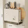 Suporte para facas e prateleira de armazenamento, porta-utensílios de cozinha multifuncional, tábua de corte integrada, suporte magnético para facas, suporte para tábua de corte de bancada para facas de cozinha