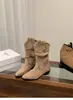 Botas altas de tacón grueso extremadamente elegantes de color caqui con tacón de plataforma para mujer, nuevas botas cortas de otoño 2026 más vendidas, botas de media caña estilo Martin