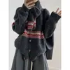 2026 Suéter Cardigan Cachecol Jacquard Fair Isle Outono Inverno Gola Redonda Solto Quente Tricô Peça Externa Malha Macio Grudento