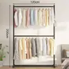 Arara de chão de camada dupla para uso doméstico, cabideiro de quarto, varal de roupas de grande capacidade, prateleira de armazenamento de roupas interna economizadora de espaço