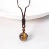 Collar con Colgante de una Sola Cuenta de Piedra Ojo de Tigre Rojo y Amarillo Ojo Arcoíris de Obsidiana Cuenta Única de 16 mm Auténtico Transfronterizo Moderno Minimalista
