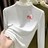 Camiseta de manga larga de terciopelo alemán con cuello alto y ribete de oreja de madera para niñas 2026 Otoño/Invierno prenda interior capa base top cálido cepillado