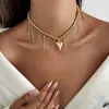 Joyería Transfronteriza Europea y Americana, Collar con Colgante de Corazón Estilo Chica Dulce, Cadena para Clavícula Elegante con Cadena de Borla de Perlas Artificiales