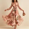 Loja online independente europeia e americana comércio exterior outono novo transfronteiriço moda feminina estampa digital elegante vestido de manga comprida com decote em V