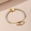 Pulseira de aço titânio completa para mulheres, estilo luxo leve, versão coreana, banhada a ouro 18K, não desbota, pulseira de flor para atacado