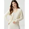 Cardigan de Cashmere Bai Cai Rong Estilo Francês Novo Decote V para Mulheres Solto Versátil Macio Simples Tricô Suéter Casaco
