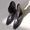 Botas Western de Tornozelo de Couro Macio Franzidas Bico Fino Retrô Femininas 2026 Novas Botas de Moda Cavaleiro Negro com Salto Grosso Emagrecedoras para Motocicleta