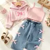 Nuevo abrigo rosa de primavera y otoño para niña de 26 años, comercio exterior transfronterizo, con tirantes y pantalón de moño, lindo y dulce, directo de fábrica