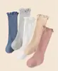 Meias de Cano Médio Cor Sólida Simples com Borda Franzida Estilo Coreano Novo para Meninos e Meninas, Amigas da Pele e Não Apertam