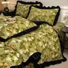 Juego de Cama de Felpa de Leche de Alto Gramaje Estilo Encaje Retro Juego de Cuatro Piezas Otoño/Invierno Cubrecama de Felpa Funda de Edredón Recámara Sensación de Alta Gama Ropa de Cama