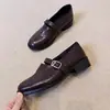 Versión de Piel de Oveja~Estilo Retro Mocasines de Piel Genuina de Una Sola Correa para Mujer, Otoño e Invierno Slip-On para Viajar de Bajo Tacón Versátiles Zapatos Pequeños de Piel