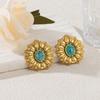 Aretes de acero inoxidable con ojo de tigre y girasol para mujer, Europa y Estados Unidos, acero de titanio transfronterizo, aretes de oro de 18k, aretes de flor de alto diseño
