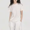 Camiseta Branca Feminina Verão Branca Pura Manga Curta Algodão Top Solto Casual Camiseta Cor Pura Ombro Direito Estilo Japonês Camiseta Básica