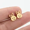 Brincos Minimalistas Europeus e Americanos em Aço Inoxidável com Formato de Coração, Flor, Animal Coelho para Mulheres, Acessórios de Orelha Geométricos Estilosos