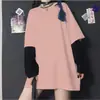 Nueva Camiseta de Manga Larga con Estilo de Comercio Exterior Transfronterizo Ins Europea y Americana para Mujer con Mangas Ranglán, Bloques de Color, Falso Dos Piezas, Cuello Redondo, Color Sólido