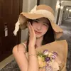 Sombrero de paja para mujer, de verano, nuevo, antiultravioleta, de ala grande, pequeño, fresco, para playa, con lazo tejido