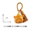 Chaveiro Pingente Urso Raivoso Fofo Cartoon Esculpido em Sândalo Dourado com Borlas Feitas à Mão, Adorável Ornamento para Bolsa