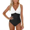 Traje de baño de una pieza para mujer, nuevo, de comercio exterior europeo y americano, para Amazon, con tiras cruzadas, multicolor, sin espalda, de atar, traje de baño sexy para vacaciones