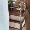 Carrinho Pequeno Usado, Mesa Lateral Móvel, Rack de Armazenamento de Lanches com Rodas, Rack de Armazenamento de Rattan Vintage, Madeira Maciça