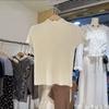 Blusas de Tricô de Manga Curta com Gola Alta Meia para Mulheres 2025 Roupa de Primavera Elegante Efeito Emagrecedor Blusas de Base para Mulheres