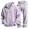 Conjunto de duas peças casual masculino, estilo europeu e americano, em malha waffle de cor sólida, com manga longa e calça longa, simples e versátil