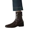 Botas Femininas Maillard de Bico Quadrado para Tornozelo Coleção Outono/Inverno 2025 Elegantes com Salto Bloco Zíper nas Costas Botas Finas Confortáveis com Solado Plano Botas Martin