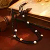 Colar de Cristal Preto de Alta Qualidade da Moda para Mulheres, Design Personalizado, Corrente de Clavícula em Camadas de Contas, Gargantilha Tendência de Luxo Leve Europeia e Americana
