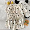 Pijama Dulce de Dibujos Animados para Mujer Verano Algodón Nube Manga Corta Shorts Niñas Cuello en V Verano Ropa para el Hogar Conjunto
