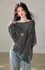 Nuevo top de punto de un hombro para verano-otoño, estilo chal, ajustado, top de punto para mujer para ir al trabajo, gris, talla única