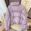 Chaqueta corta de algodón morada con cuello alto y grosor, modelo de invierno 2024 para mujer, diseño holgado, abrigo de algodón de tendencia nicho