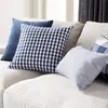 Direto da fábrica clássico moderno azul marinho e branco estampado xadrez listrado capa de almofada para sofá quarto poltrona reclinável