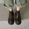 Botines Chelsea Redondos de Piel de Oveja para Mujer 2024 Nuevos Retro Marrón Suela Gruesa Botines Cómodos Botas Martin forrados de felpa