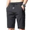 Shorts Casuais de Seda Gelada Transfronteiriços para Homens, Calças Finas Soltas Retas de Comprimento Médio de Verão, Calças Trendy Novas de Cinco Pontos de Verão